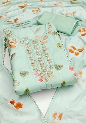 Sea Green Embellished Organza Kurta Set