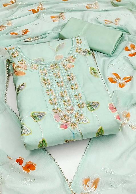 Sea Green Embellished Organza Kurta Set
