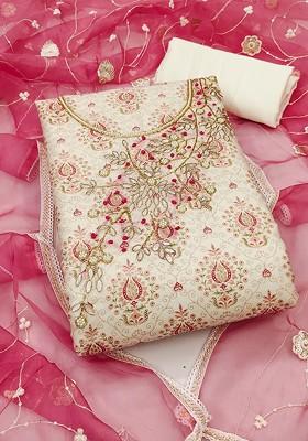 Off White Floral Print Poly Blend Kurta Set