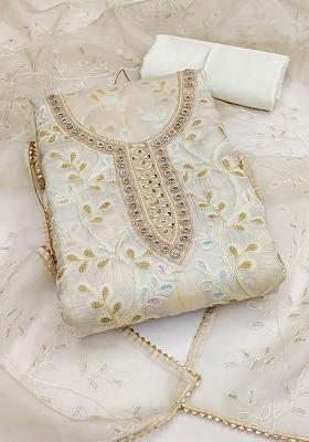 Off White Embellished Organza Kurta Set