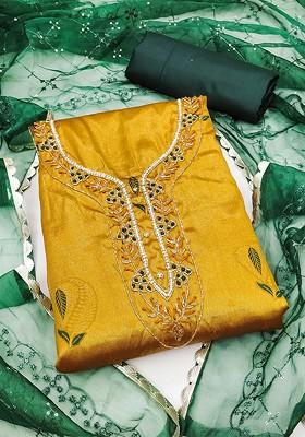 Yellow Embellished Poly Blend Kurta Set