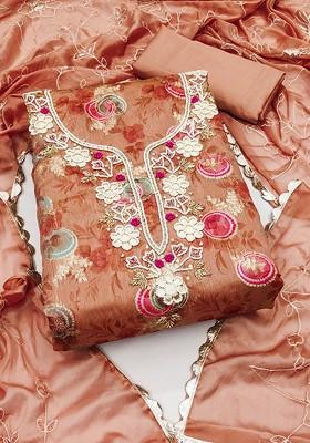 Peach Floral Print Poly Blend Kurta Set