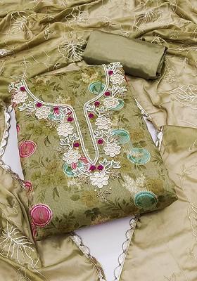 Green Embellished Poly Blend Kurta Set