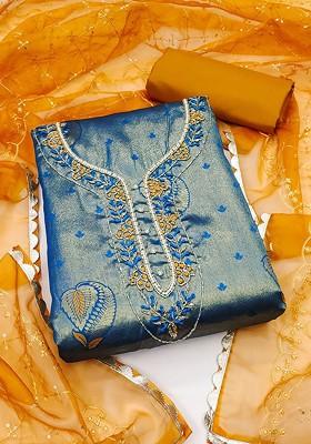 Blue Embellished Poly Blend Kurta Set