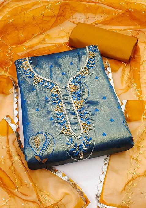 Blue Embellished Poly Blend Kurta Set