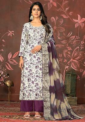 White Embellished Poly Blend Kurta Set