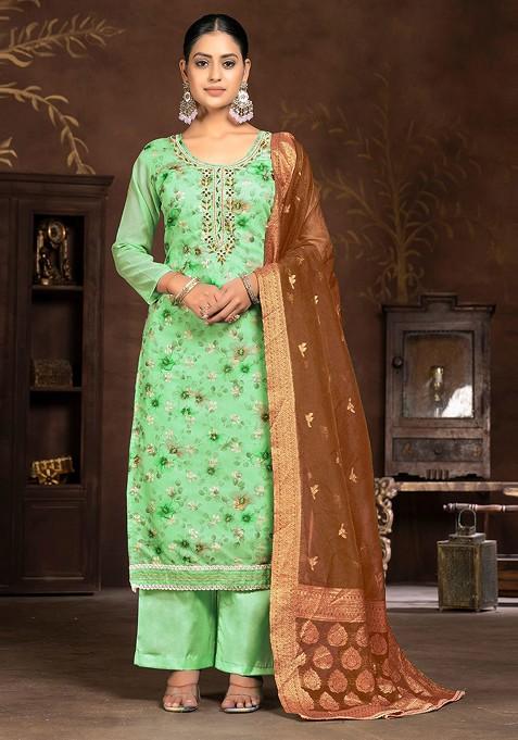Green Embroidered Poly Pakistani Suit Set