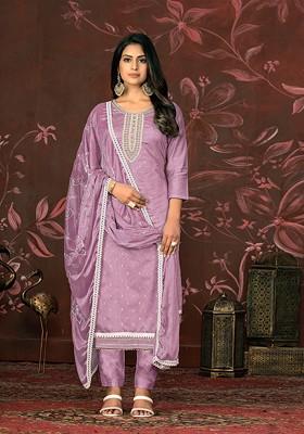 Purple Woven Poly Blend Kurta Set