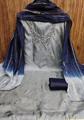 Olive Embroidered Poly Blend Kurta Set