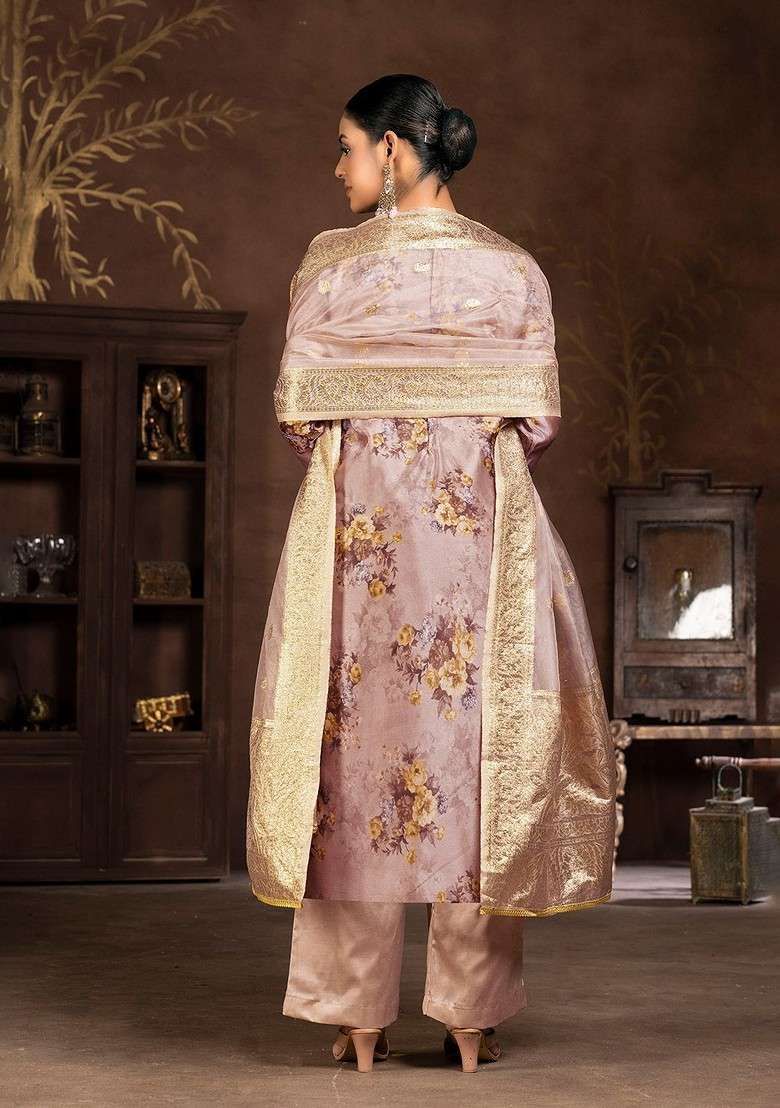 Brown Embroidered Poly Straight Kurta Set - Indya