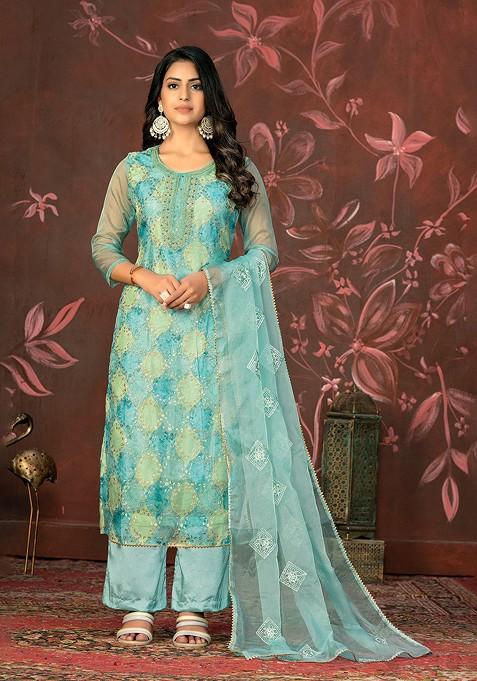 Green Embellished Organza Kurta Set