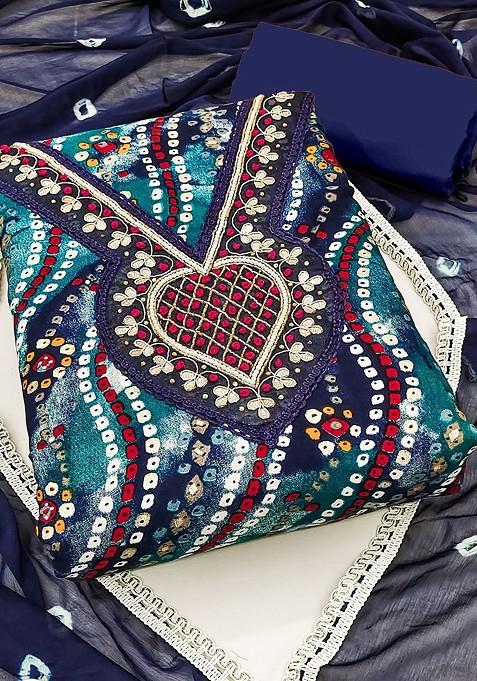 Blue Printed Poly Blend Kurta Set