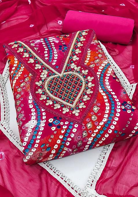 Pink Printed Poly Blend Kurta Set