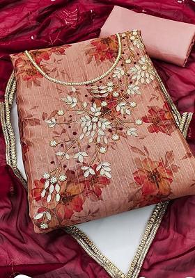 Pink Printed Poly Blend Kurta Set