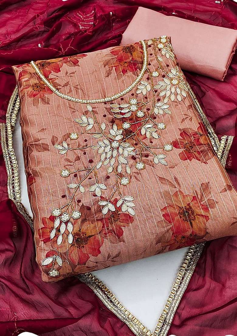 Pink Embroidered Blended Straight Kurta Set - Indya