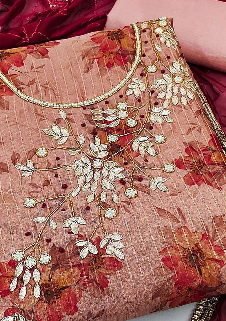 Pink Embroidered Blended Straight Kurta Set - Indya