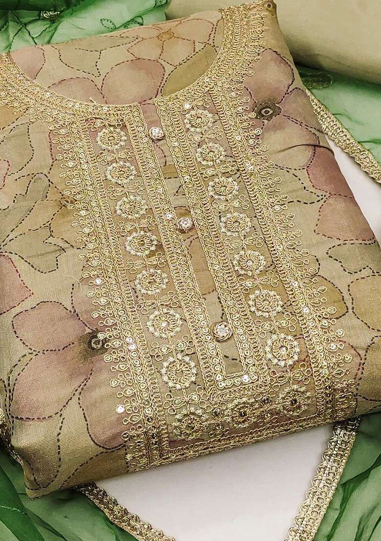 Beige Embroidered Blended Straight Kurta Set - Indya