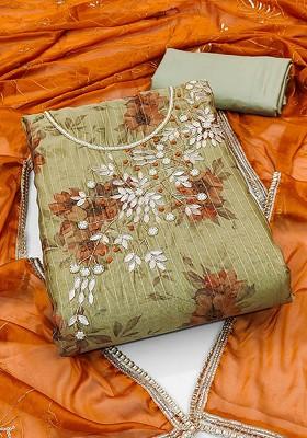 Grey Printed Poly Blend Kurta Set