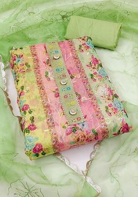 Green Embellished Organza Kurta Set