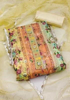 Orange Embellished Organza Kurta Set