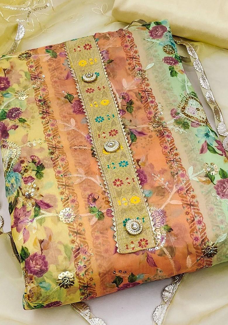 Orange Embellished Organza Kurta Set - Indya