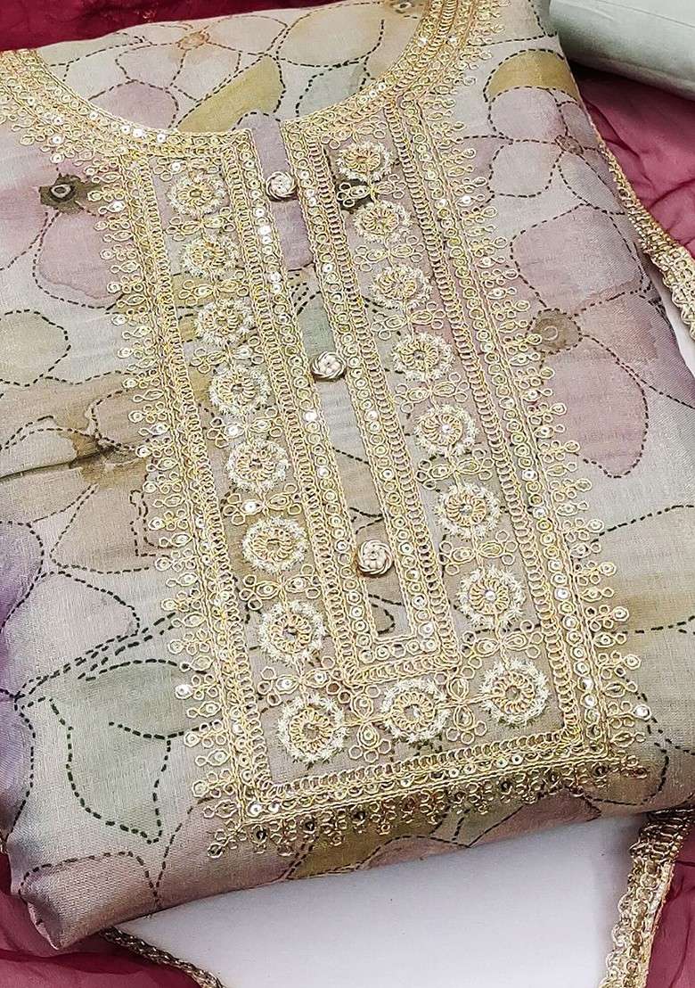 Grey Embroidered Poly Pakistani Suit Set - Indya