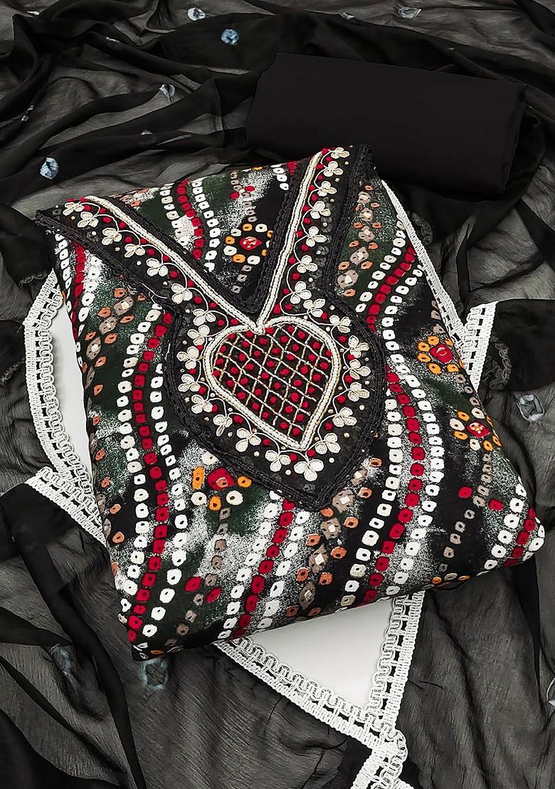 Black Printed Poly Blend Kurta Set - Indya