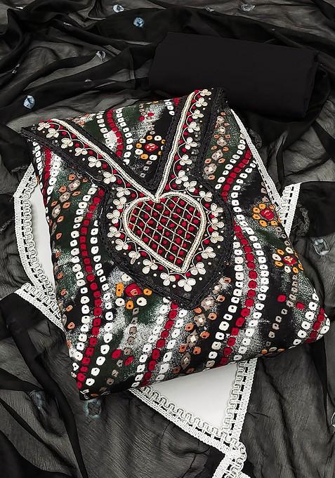 Black Printed Poly Blend Kurta Set