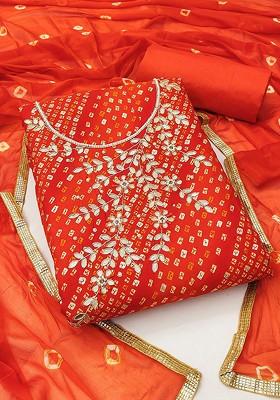 Red Printed Poly Blend Kurta Set