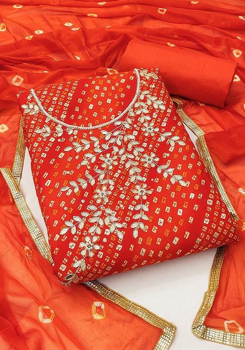 Red Printed Poly Blend Kurta Set