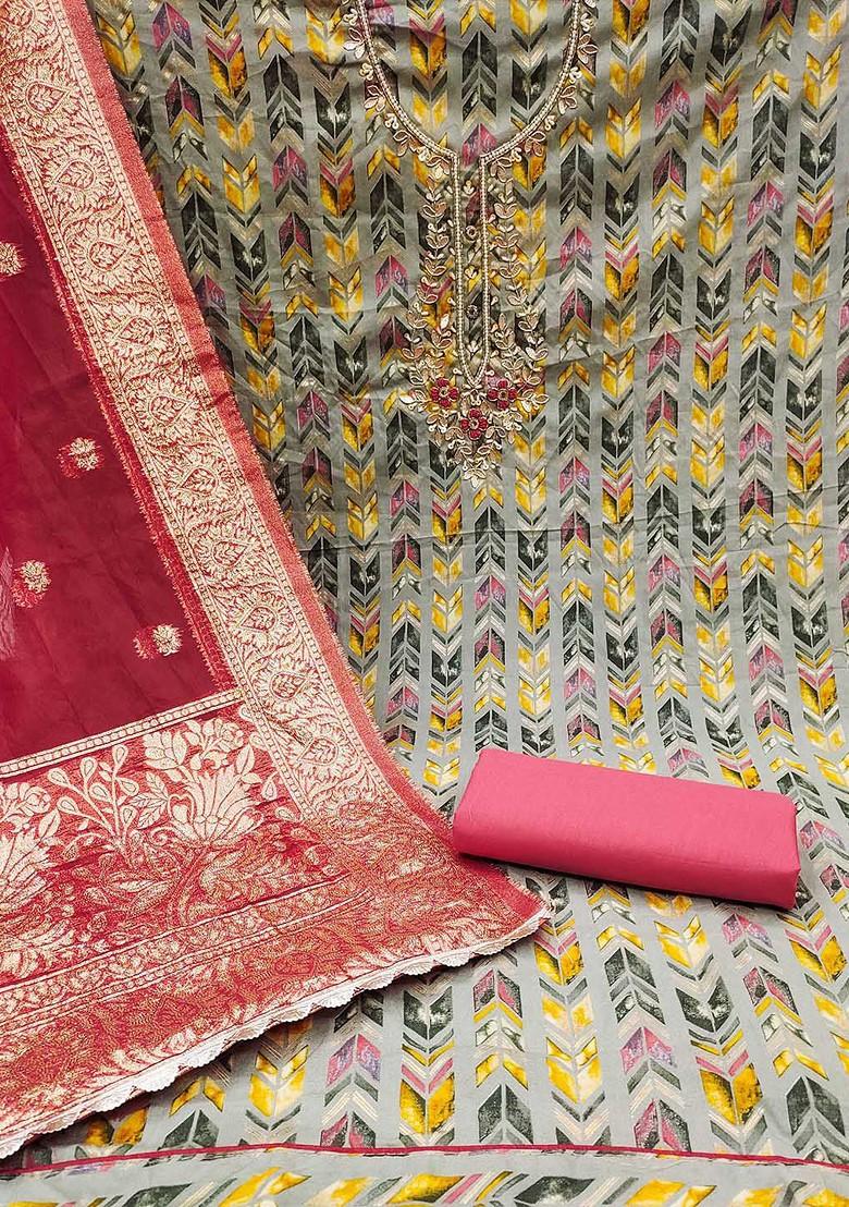 Grey Printed Poly Blend Kurta Set - Indya