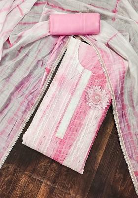 Pink Sequin Embroidered Poly Blend Kurta Set