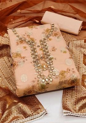 Peach Embellished Poly Blend Kurta Set