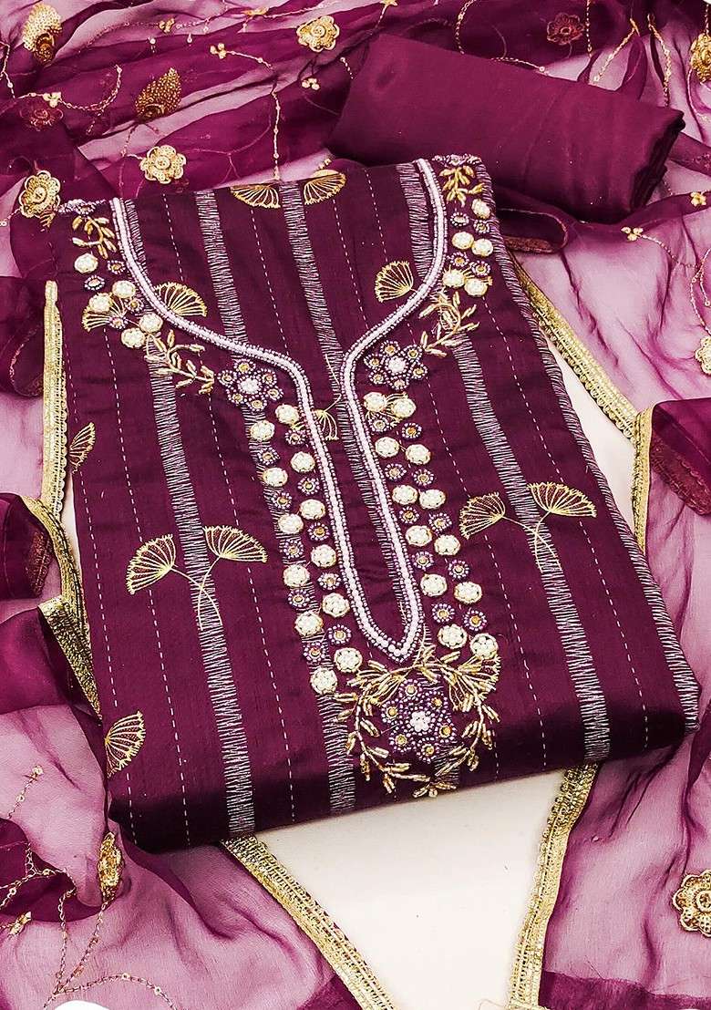 Purple Embroidered Blended Straight Kurta Set - Indya