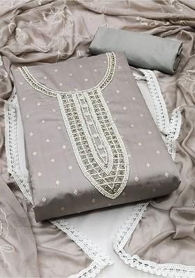 Grey Embellished Poly Blend Kurta Set