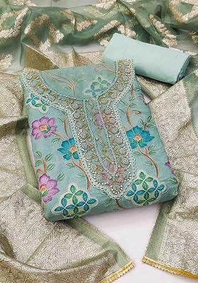 Blue Embroidered Organza Kurta Set