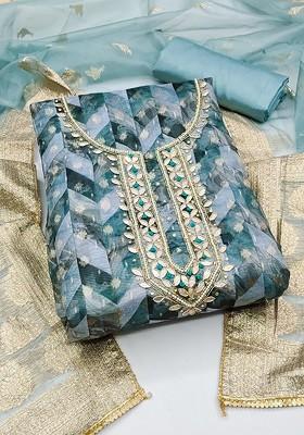 Blue Embellished Organza Kurta Set