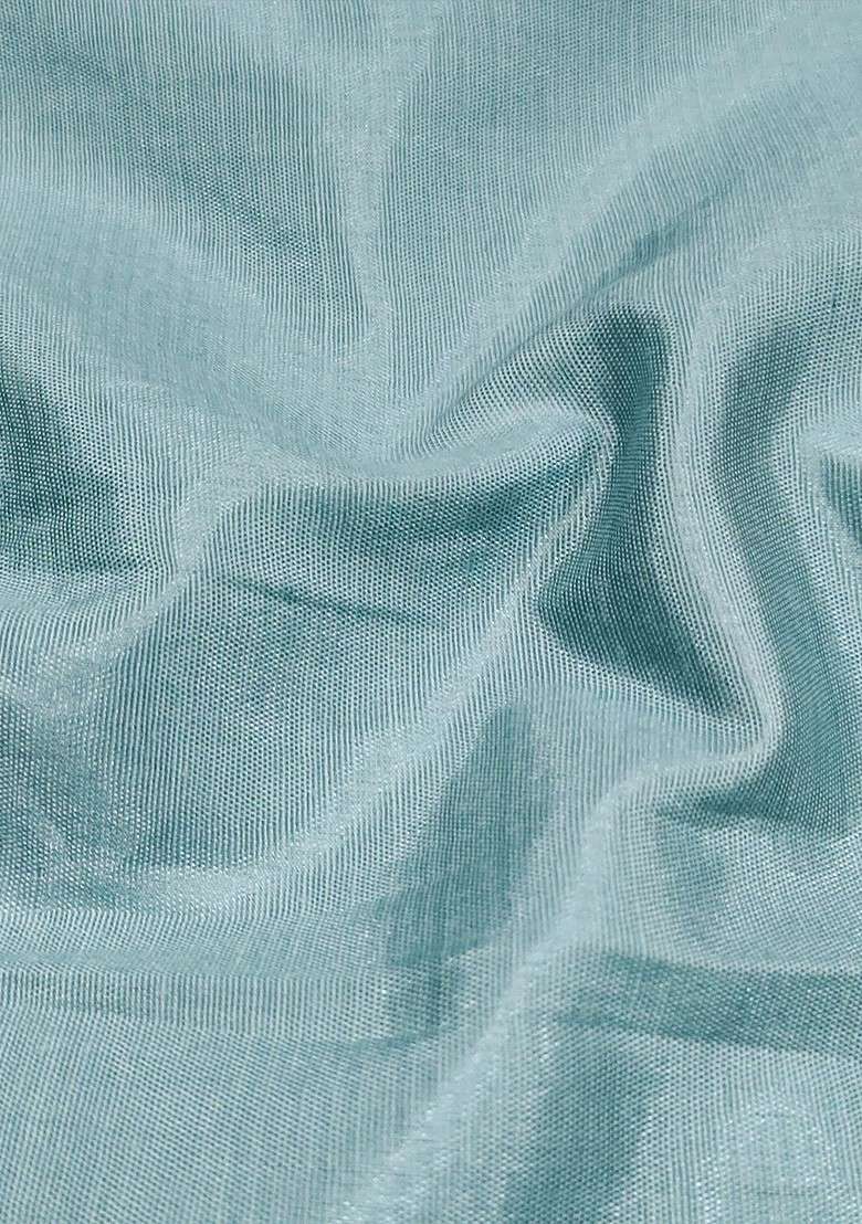 Blue Printed Organza Straight Kurta Set - Indya