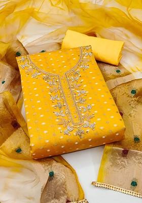 Yellow Woven Poly Blend Kurta Set
