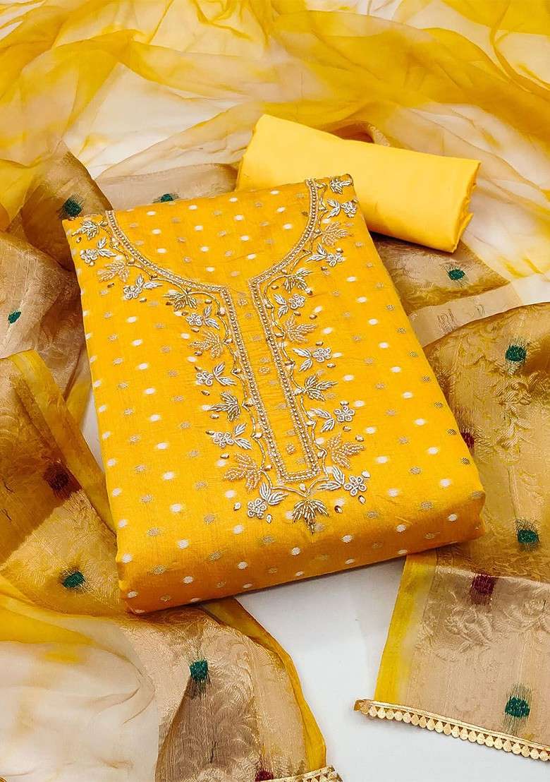 Yellow Embroidered Blended Straight Kurta Set - Indya