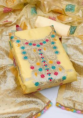 Yellow Woven Organza Kurta Set