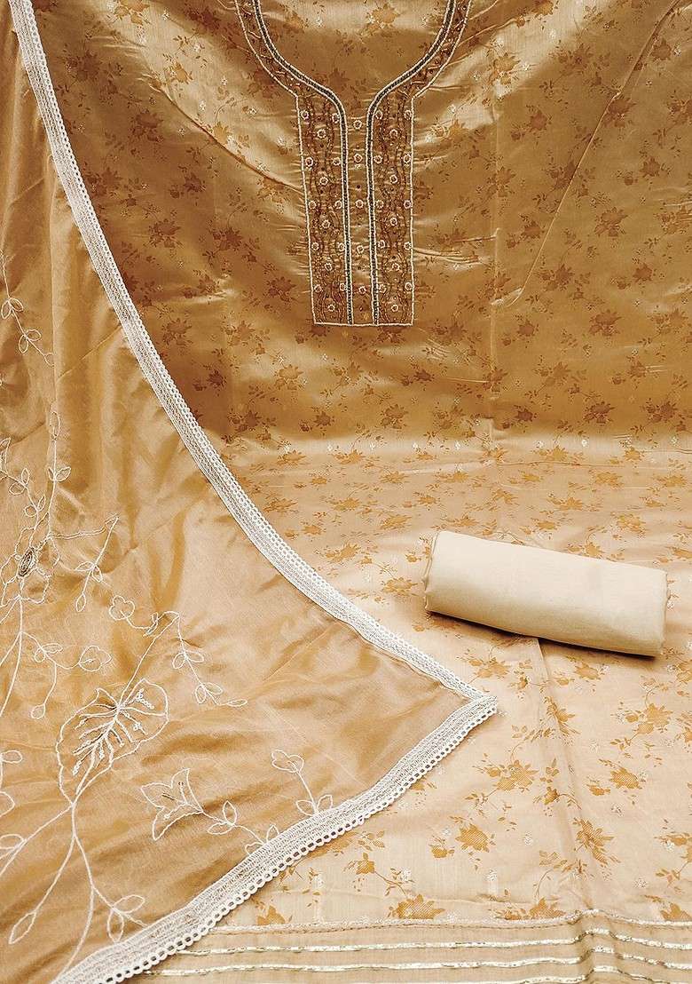 Beige Embroidered Poly Pakistani Suit Set - Indya
