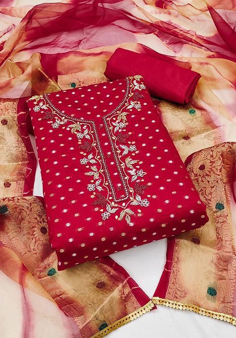 Maroon Woven Poly Blend Kurta Set