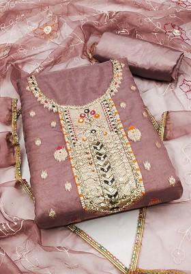 Peach Woven Organza Kurta Set