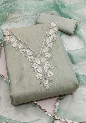 Grey Embellished Poly Blend Kurta Set