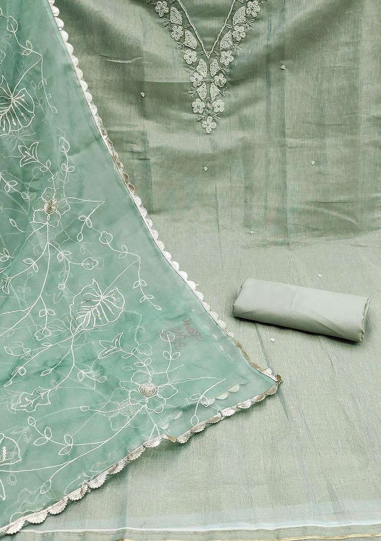 Grey Embroidered Blended Straight Kurta Set - Indya
