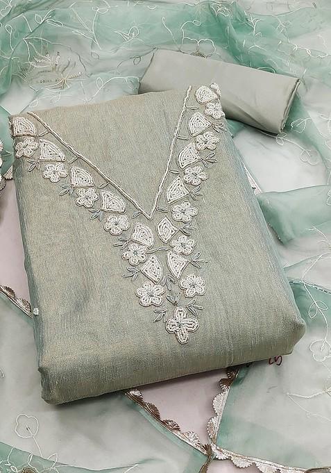 Grey Embellished Poly Blend Kurta Set