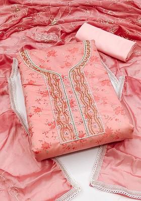 Peach Embellished Poly Blend Kurta Set