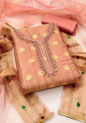 Peach Woven Poly Blend Kurta Set