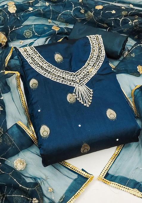 Teal Embroidered Organza Kurta Set